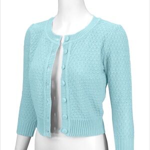 🌷Ye Mak Crop Women's Light Blue Cardigan Sweater